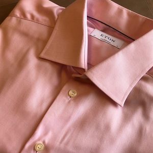 Eton pink herringbone twill dress shirt 17 43